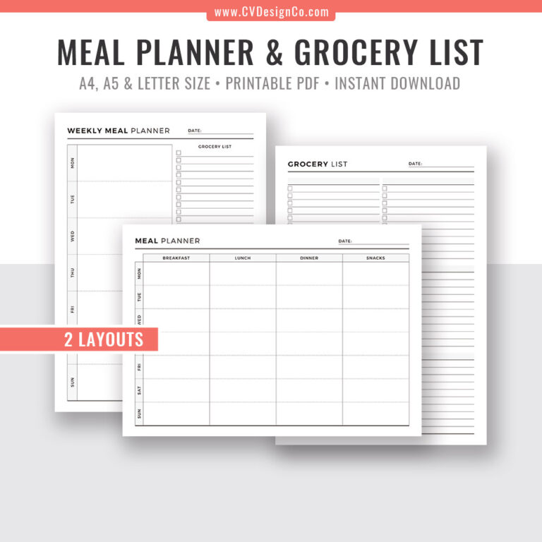 Meal Planner Printable, Menu Planner, Grocery List, Shopping List, Best ...