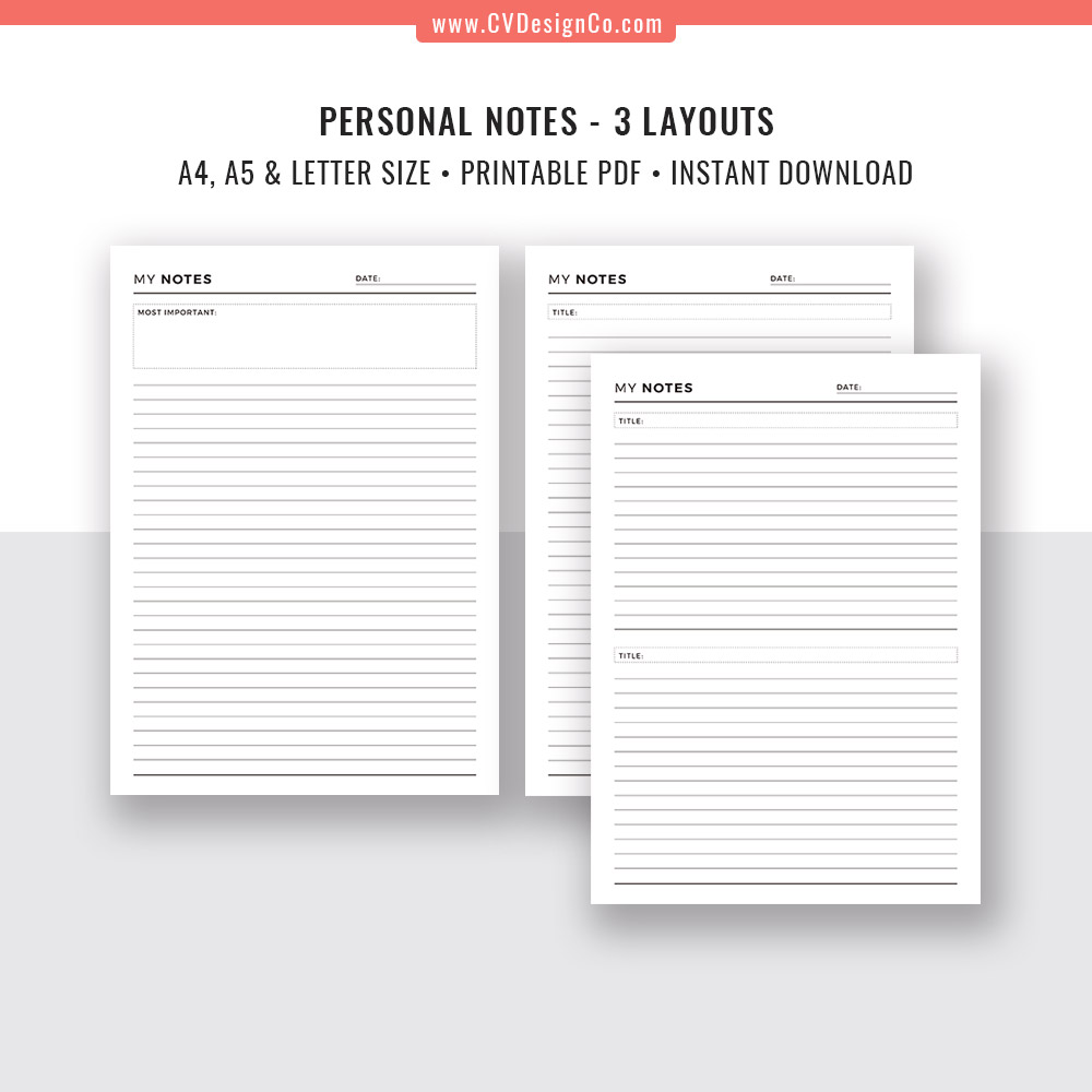 Lined Note Pages | A5 Planner Inserts | Day Designer