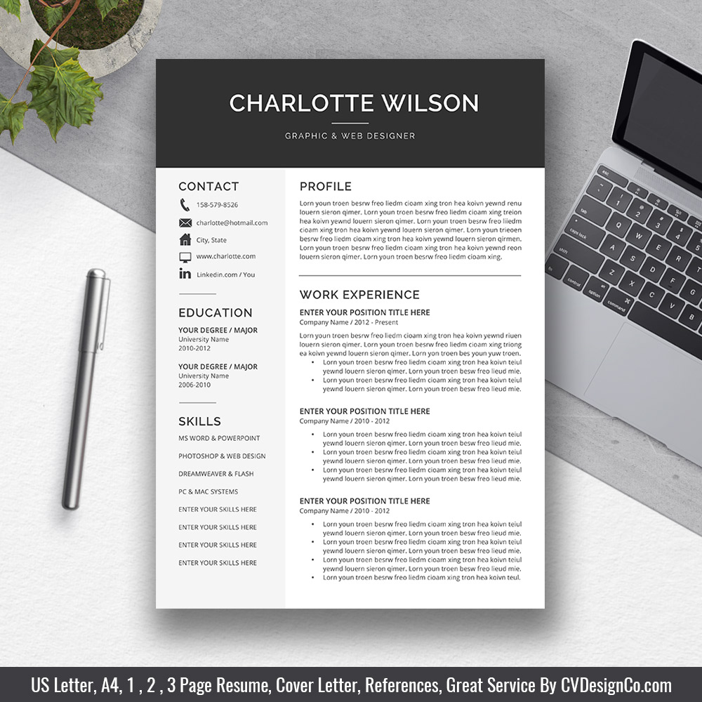 Best Selling MS Office Word Resume / CV Bundle The Charlotte: Resume ...