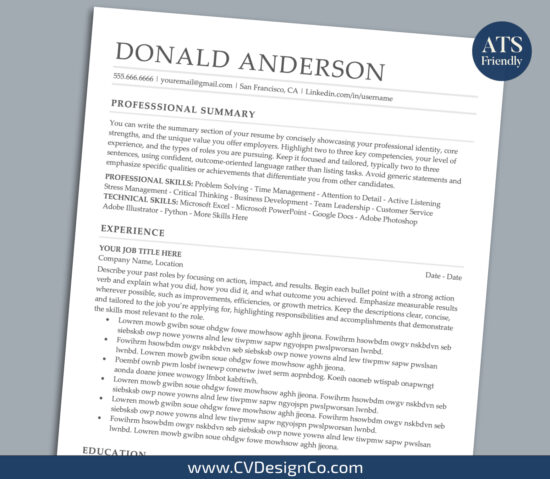ATS Friendly Resume Templates for MS Word