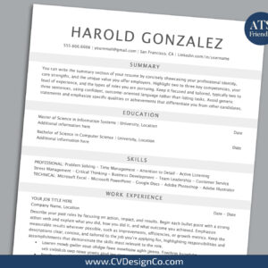ATS Friendly Resume Templates for MS Word