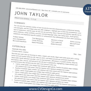 ATS Friendly Resume Templates for MS Word