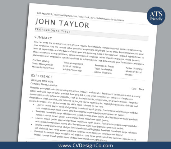 ATS Friendly Resume Templates for MS Word