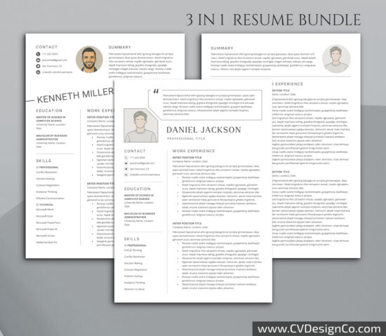 Professional and Simple Resume Templates for MS Word Instant Download
