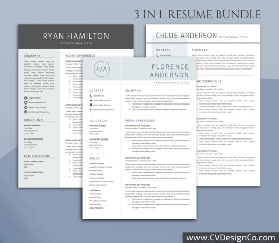 Professional and Simple Resume Templates for MS Word Instant Download