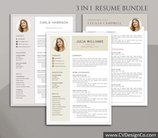 Professional and Simple Resume Templates for MS Word Instant Download