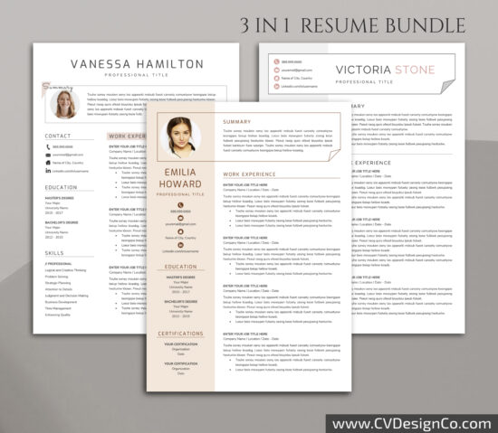 Professional and Simple Resume Templates for MS Word Instant Download