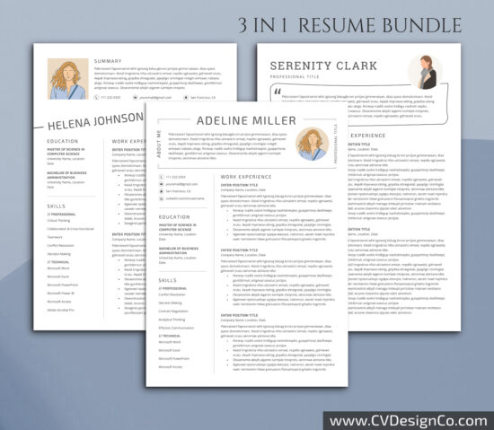 Professional and Simple Resume Templates for MS Word Instant Download