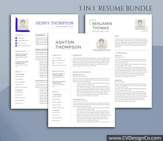 Professional and Simple Resume Templates for MS Word Instant Download