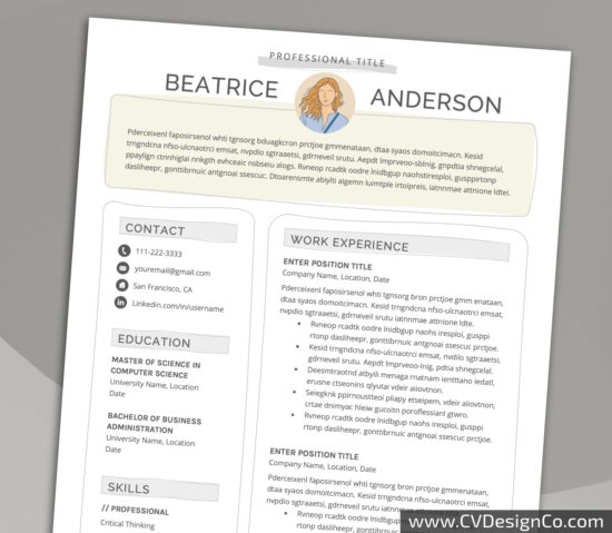 Professional and Simple Resume Templates for MS Word Instant Download