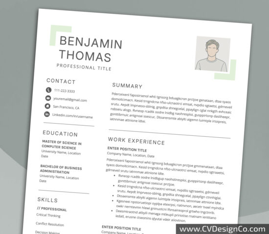 Professional and Simple Resume Templates for MS Word Instant Download