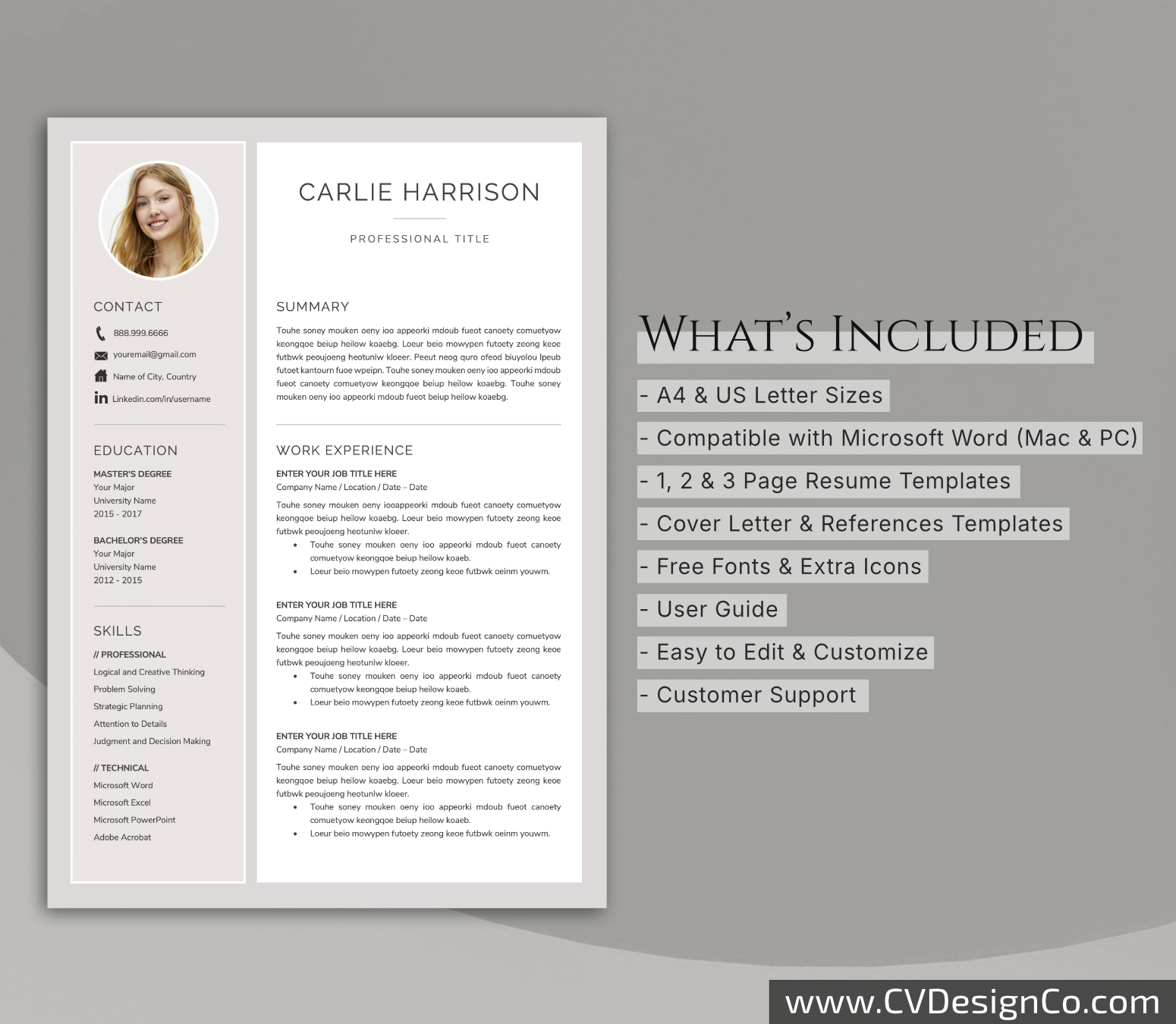 www.cvdesignco.com-Professional Resume Templates for MS Word ima Professional and Simple Resume Templates for MS Word Instant Download