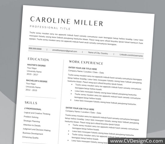 Professional and Simple Resume Templates for MS Word Instant Download