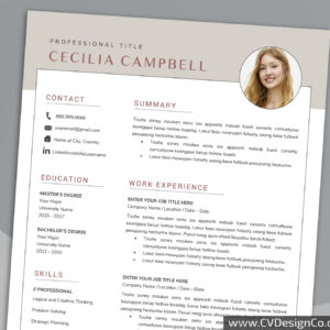 Professional and Simple Resume Templates for MS Word Instant Download
