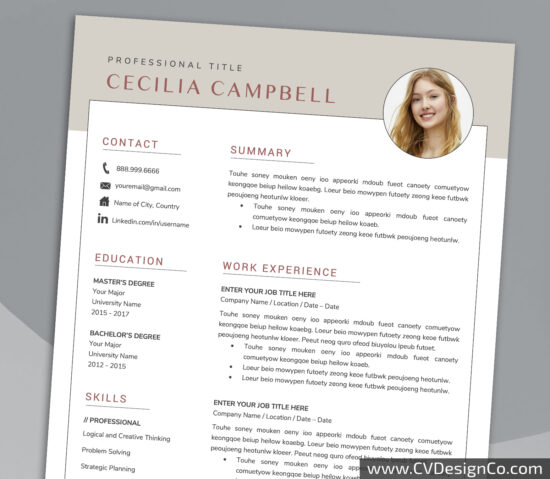 Professional and Simple Resume Templates for MS Word Instant Download