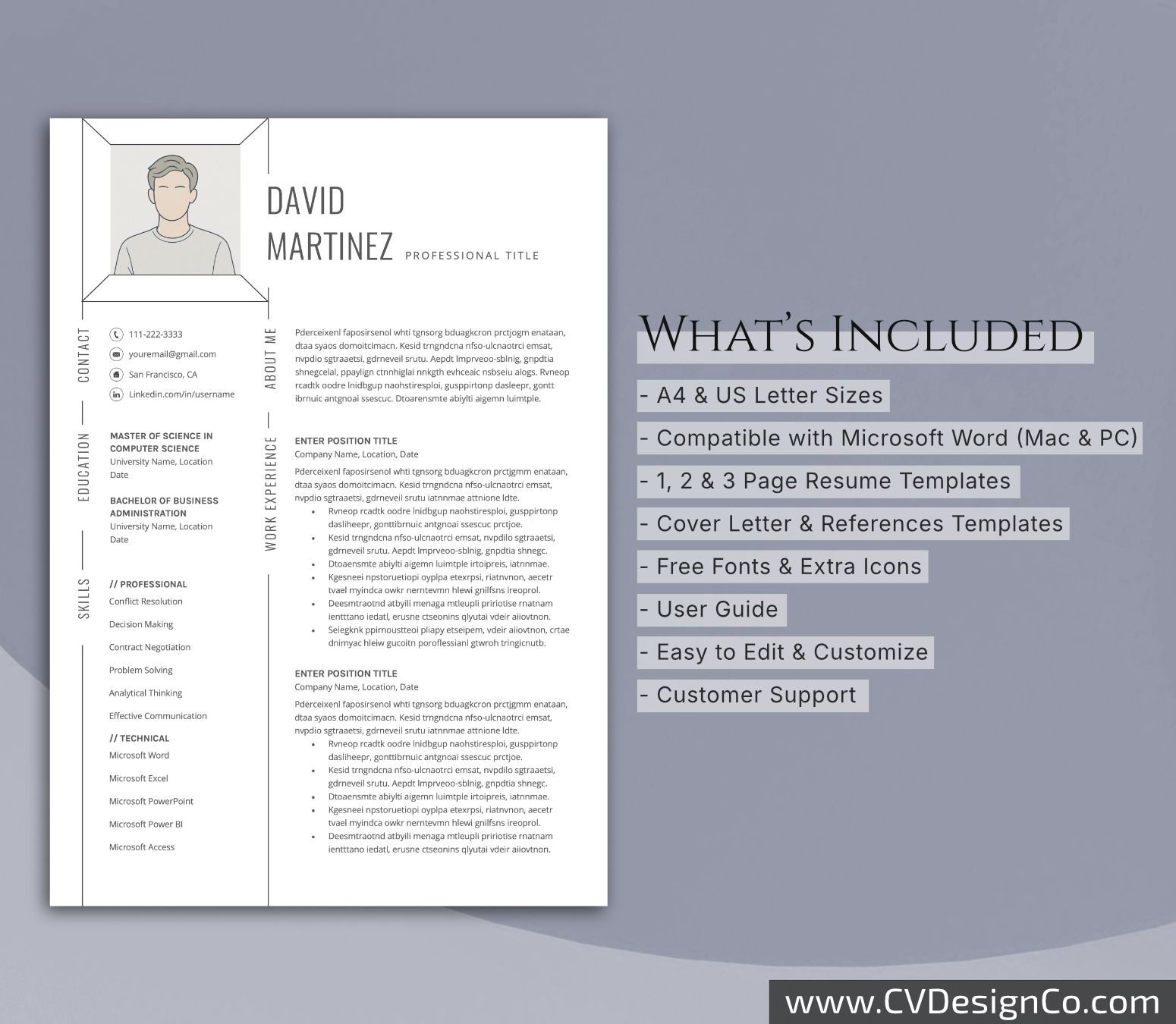 www.cvdesignco.com-Professional Resume Templates for MS Word ima Professional and Simple Resume Templates for MS Word Instant Download