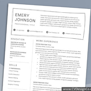 Professional and Simple Resume Templates for MS Word Instant Download