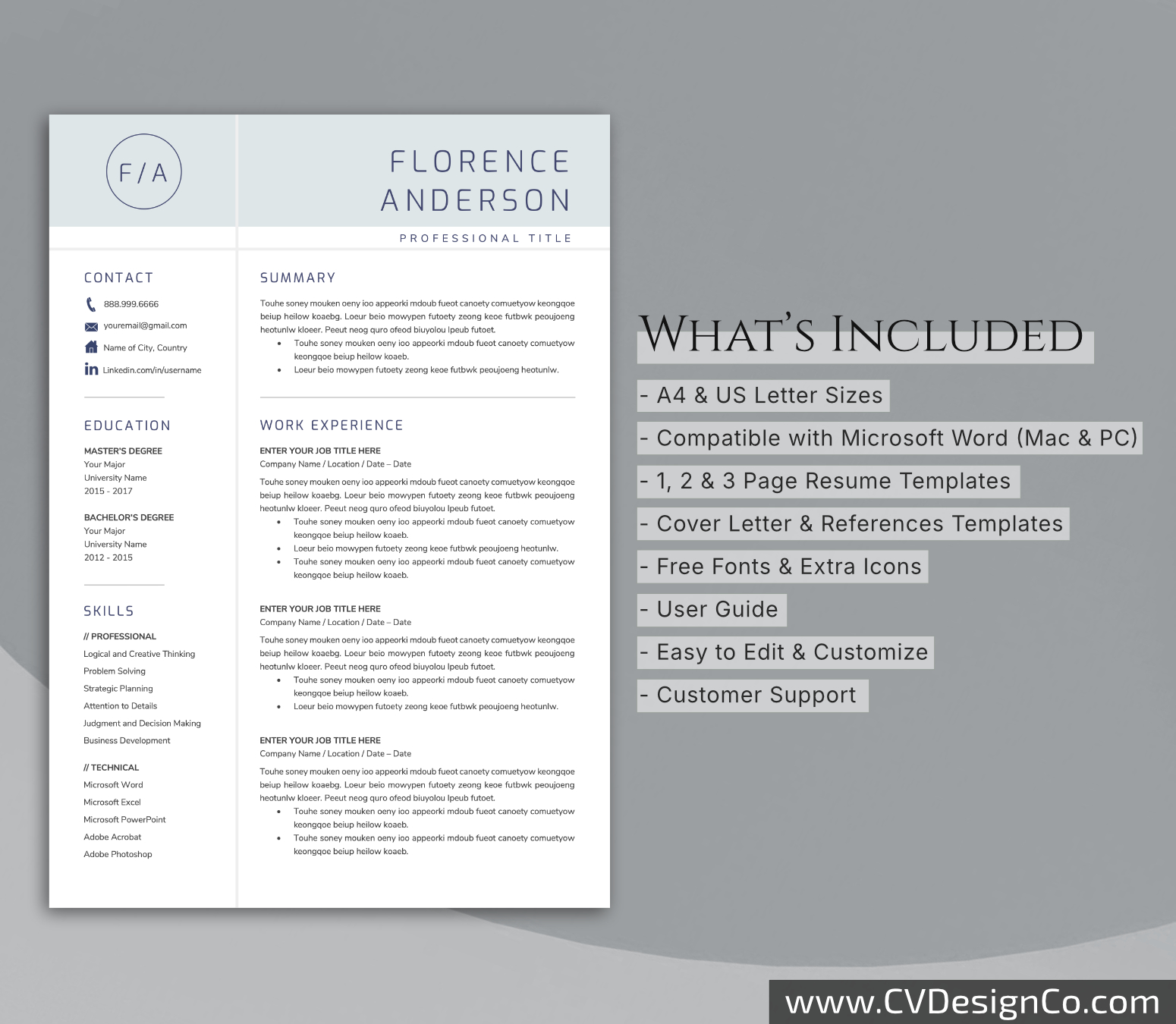 www.cvdesignco.com-Professional Resume Templates for MS Word ima Professional and Simple Resume Templates for MS Word Instant Download