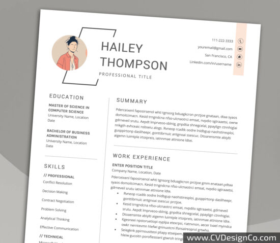 Professional and Simple Resume Templates for MS Word Instant Download