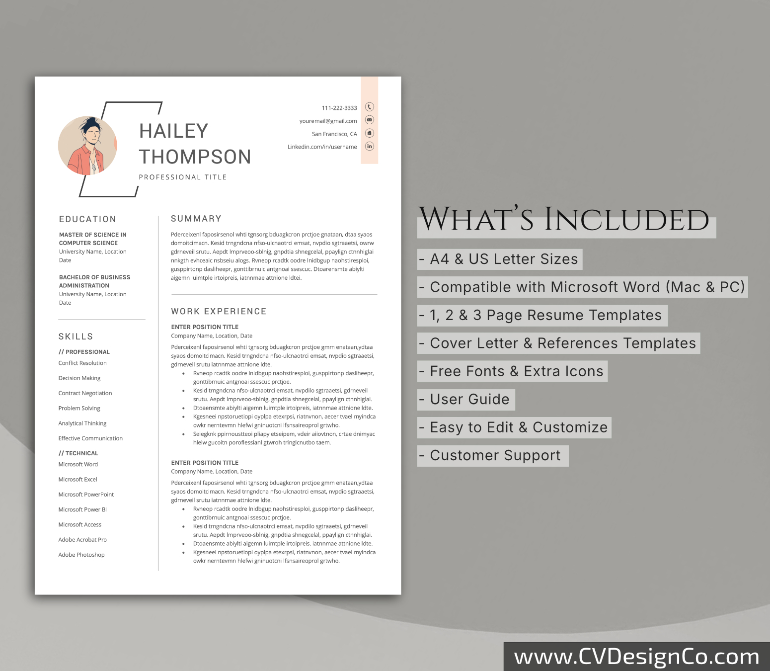 www.cvdesignco.com-Professional Resume Templates for MS Word ima Professional and Simple Resume Templates for MS Word Instant Download