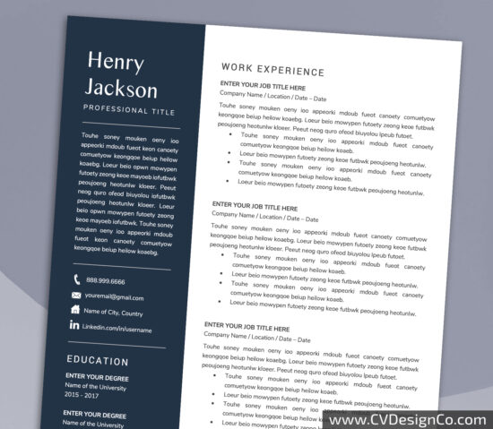 Professional and Simple Resume Templates for MS Word Instant Download