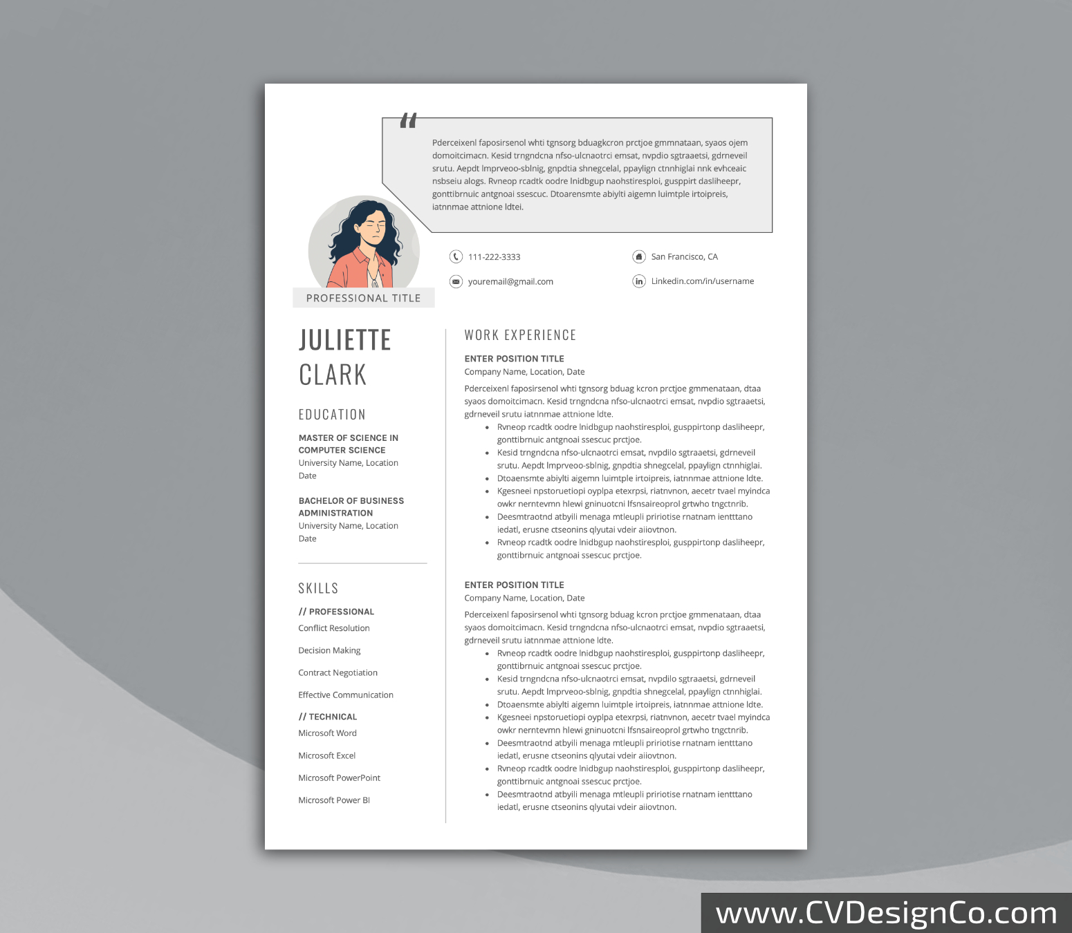 Professional and Simple Resume Templates for MS Word Instant Download