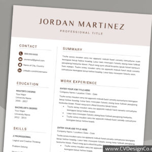 Professional and Simple Resume Templates for MS Word Instant Download
