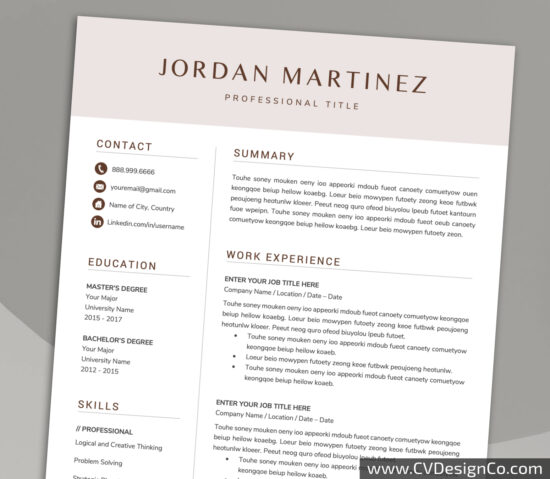 Professional and Simple Resume Templates for MS Word Instant Download