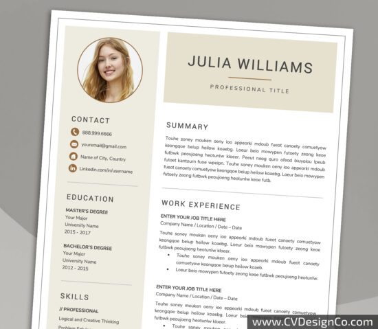 Professional and Simple Resume Templates for MS Word Instant Download