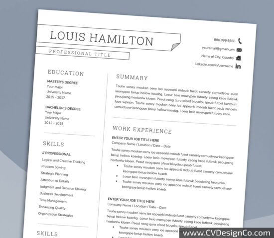 Professional and Simple Resume Templates for MS Word Instant Download