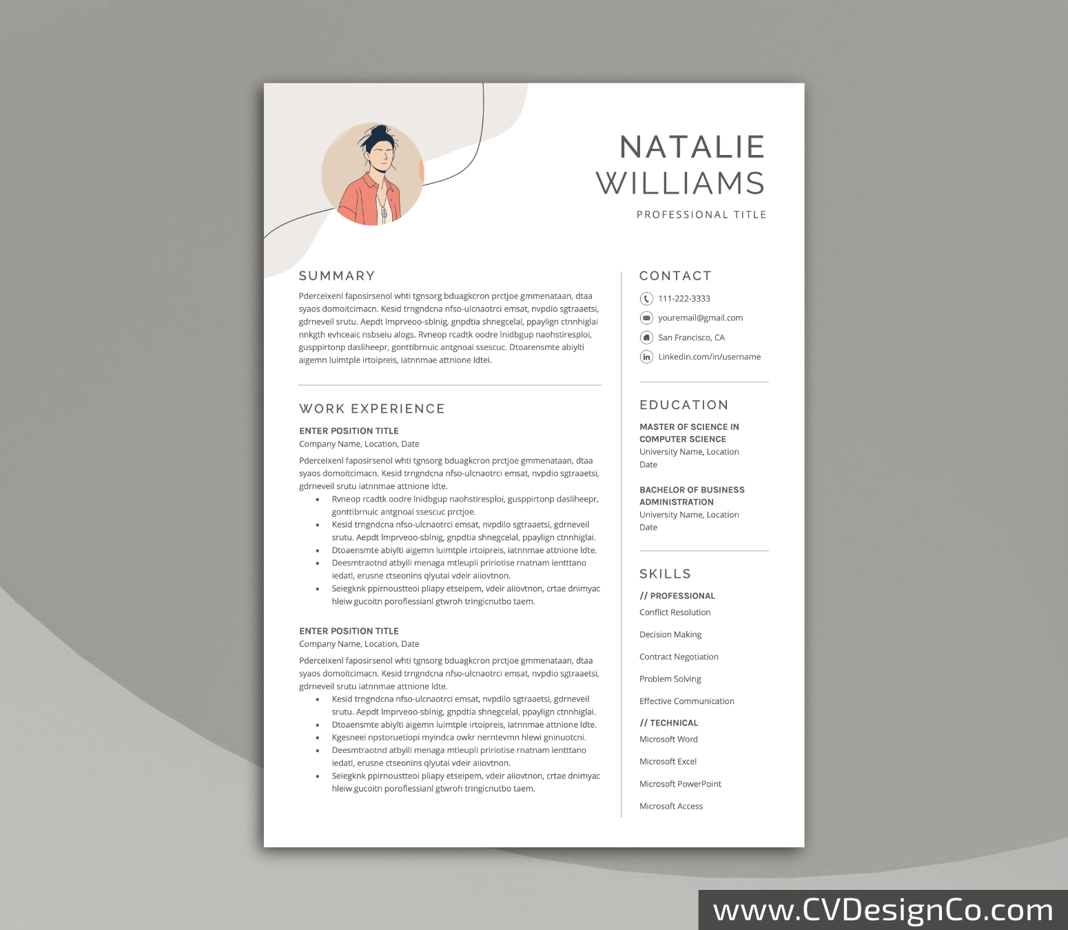 Professional and Simple Resume Templates for MS Word Instant Download