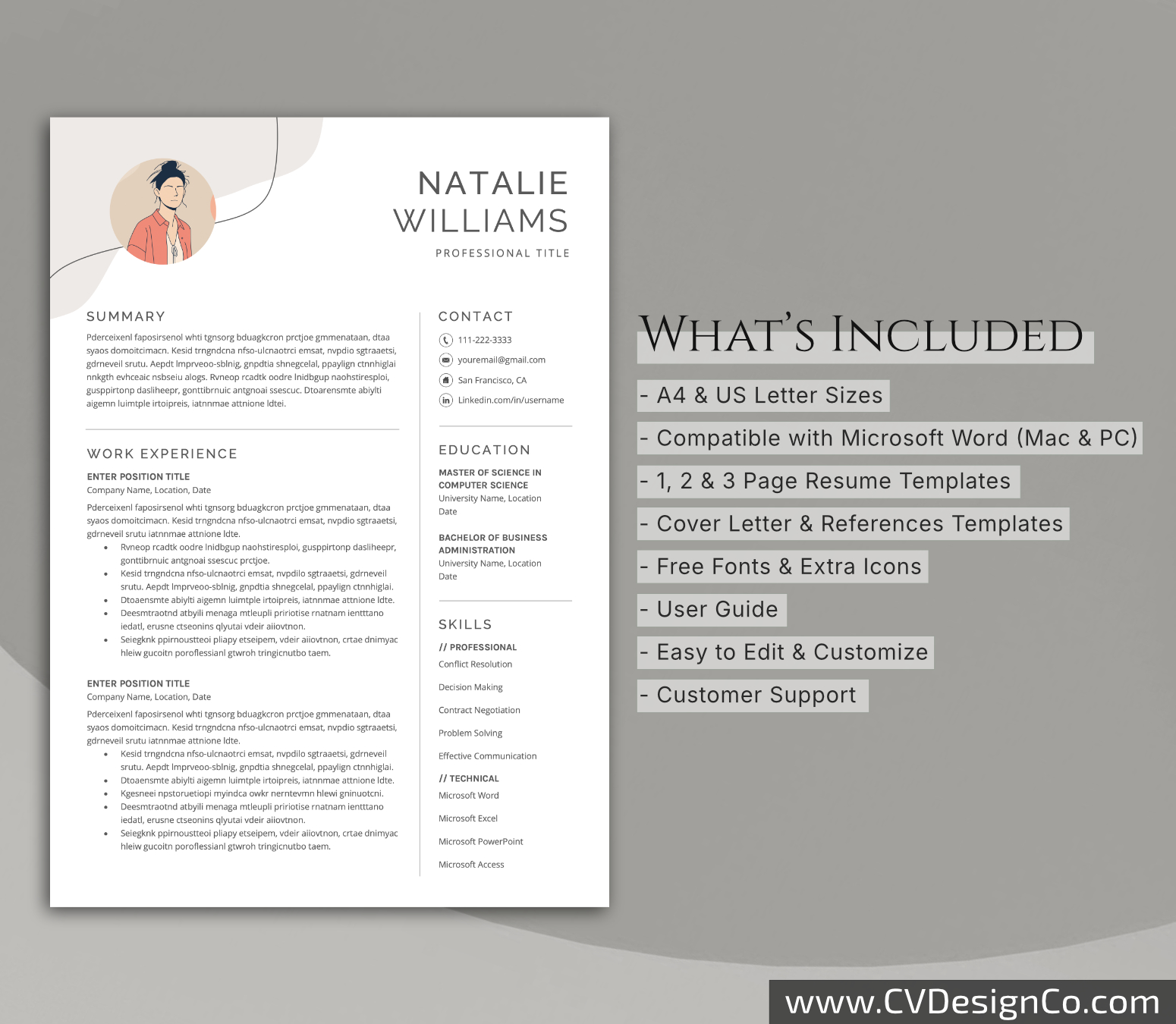 www.cvdesignco.com-Professional Resume Templates for MS Word ima Professional and Simple Resume Templates for MS Word Instant Download