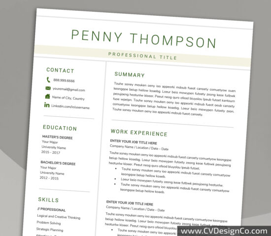 Professional and Simple Resume Templates for MS Word Instant Download