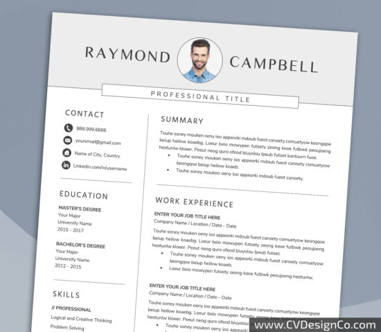 Professional and Simple Resume Templates for MS Word Instant Download