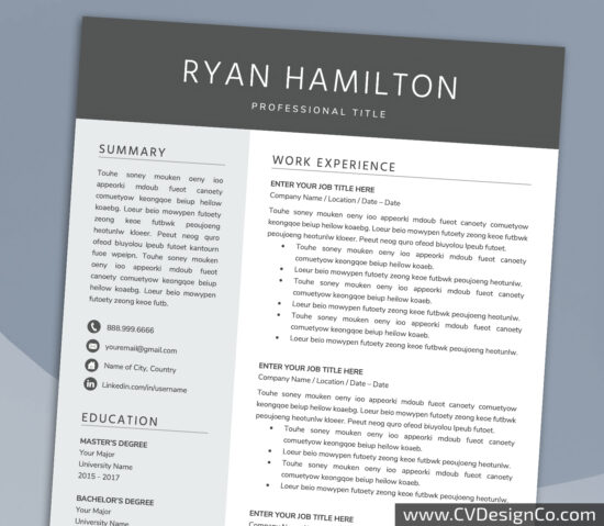 Professional and Simple Resume Templates for MS Word Instant Download