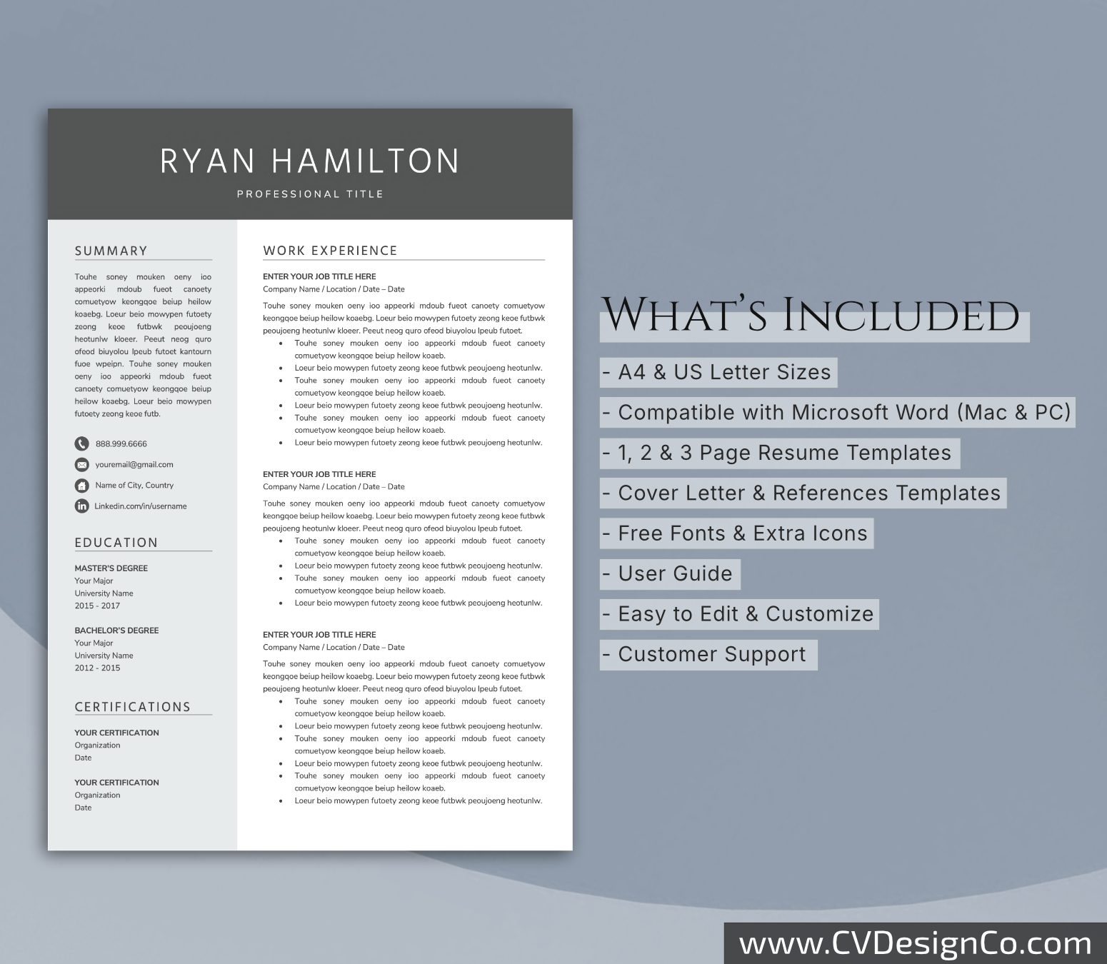 www.cvdesignco.com-Professional Resume Templates for MS Word ima Professional and Simple Resume Templates for MS Word Instant Download