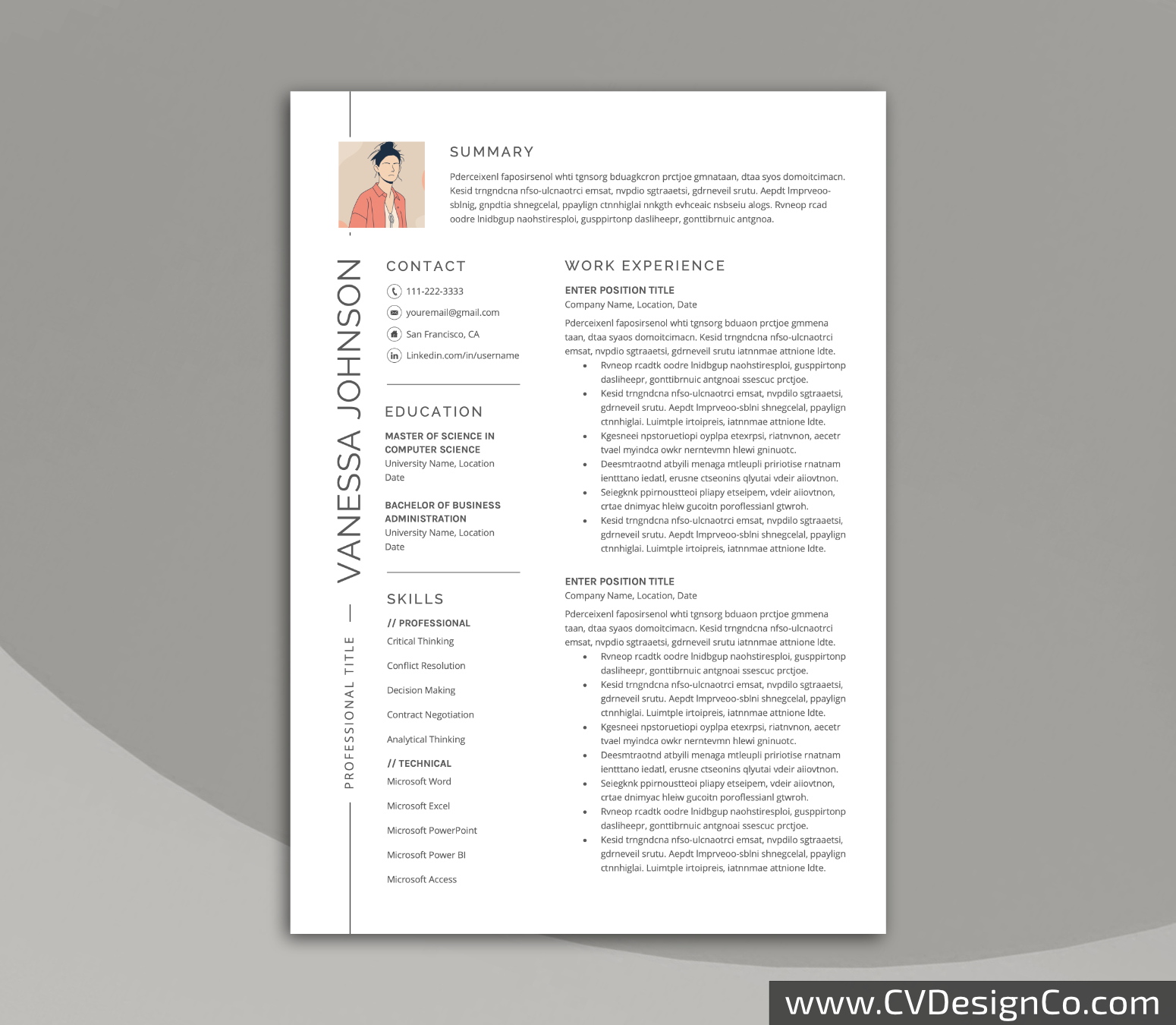 Professional and Simple Resume Templates for MS Word Instant Download