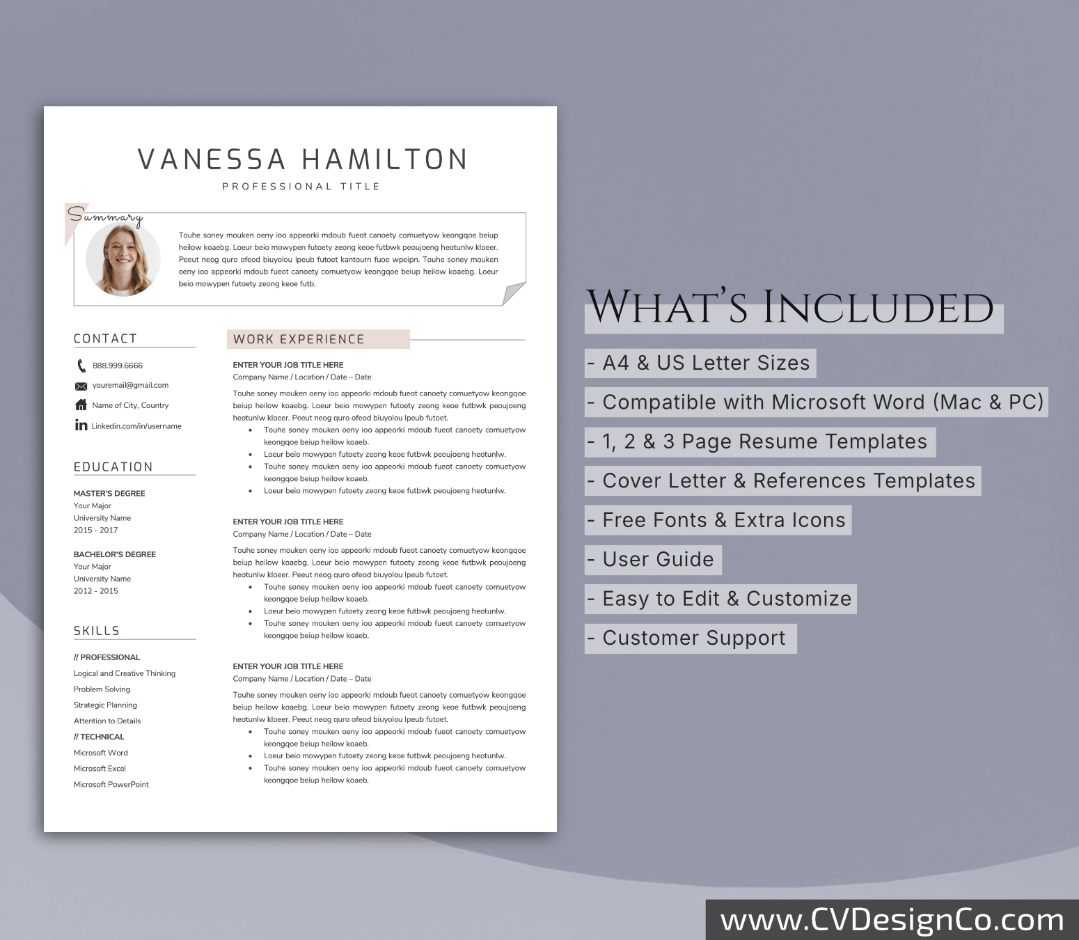 www.cvdesignco.com-Professional Resume Templates for MS Word ima Professional and Simple Resume Templates for MS Word Instant Download