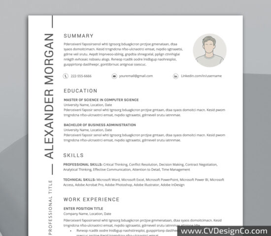 Professional and Simple Resume Templates for MS Word Instant Download