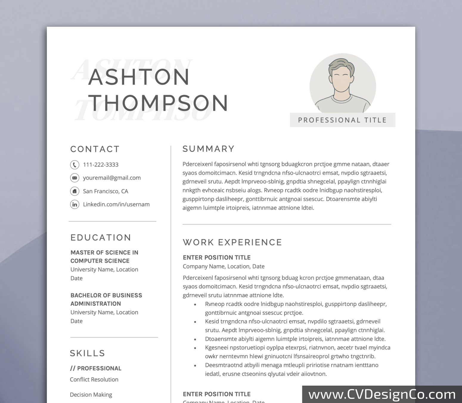 Professional and Simple Resume Templates for MS Word Instant Download