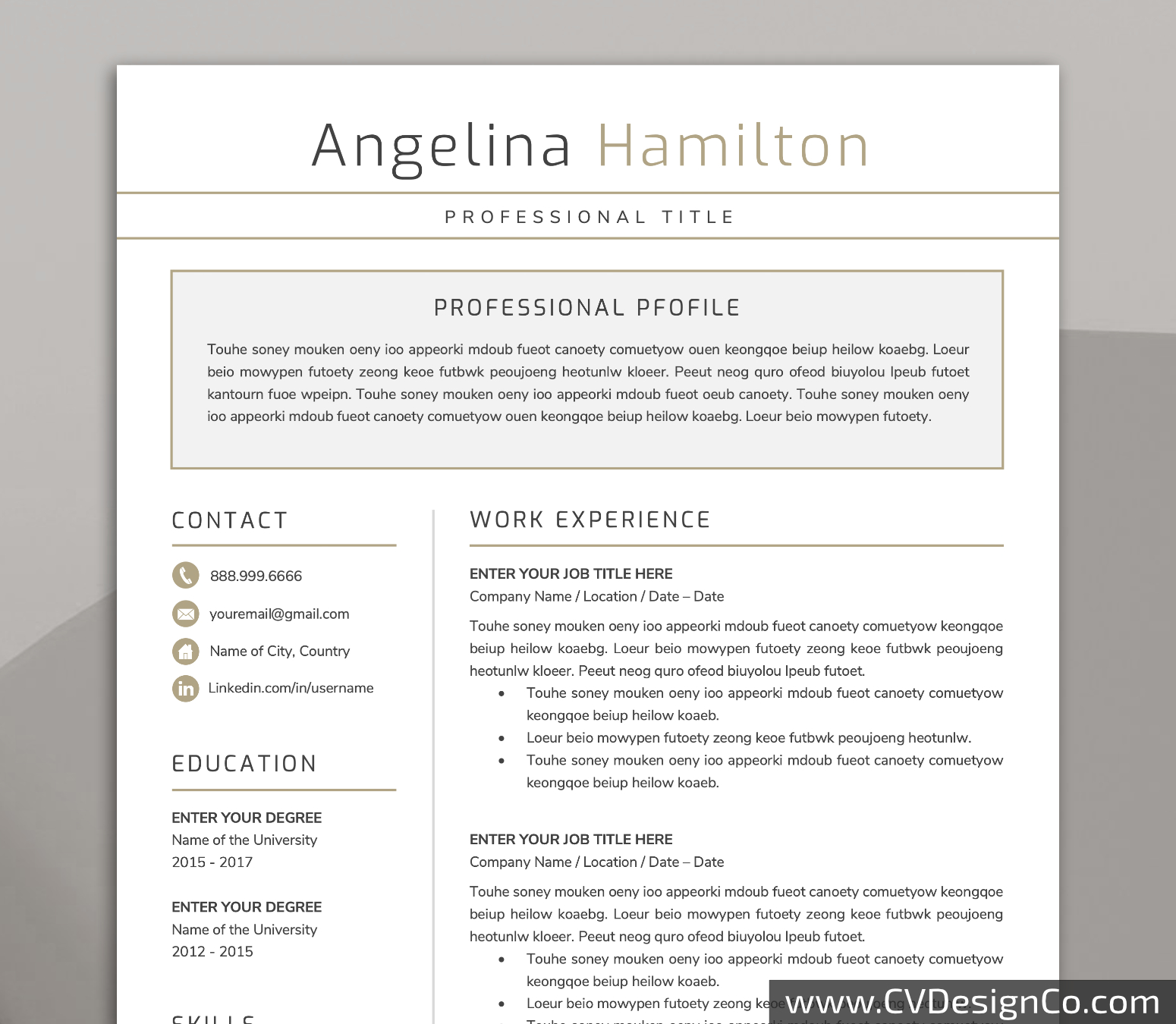 Professional and Simple Resume Templates for MS Word Instant Download