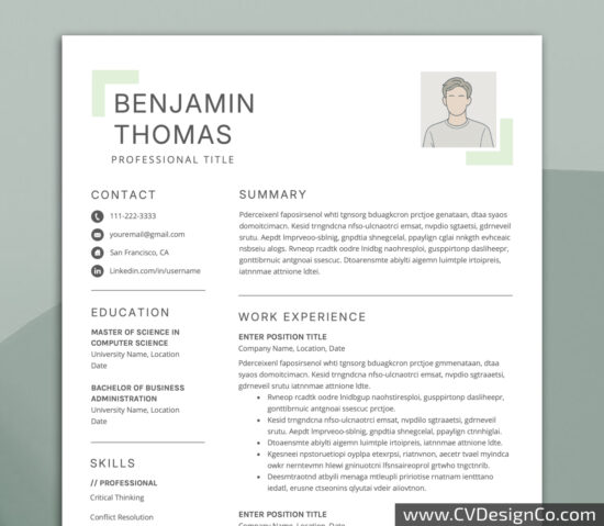 Professional and Simple Resume Templates for MS Word Instant Download