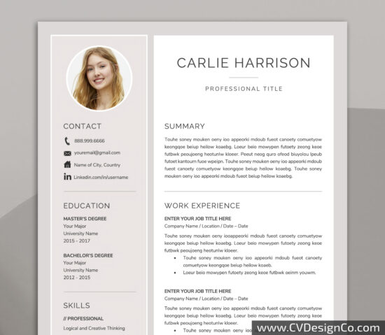 Professional and Simple Resume Templates for MS Word Instant Download