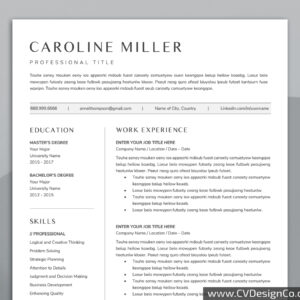 Professional and Simple Resume Templates for MS Word Instant Download