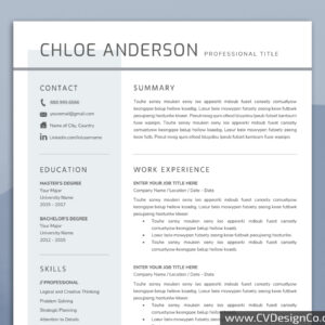 Professional and Simple Resume Templates for MS Word Instant Download