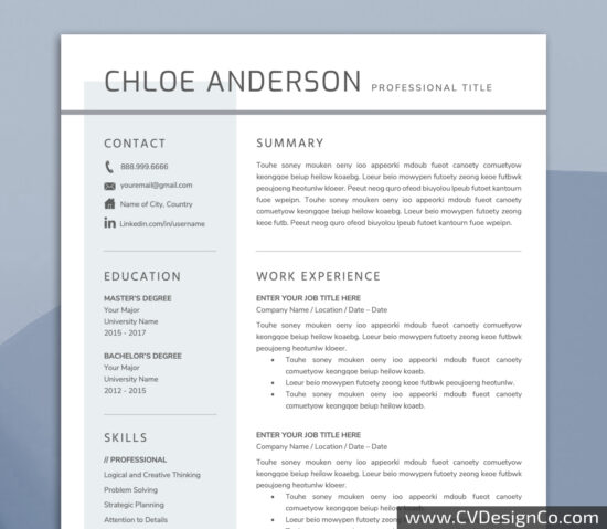 Professional and Simple Resume Templates for MS Word Instant Download