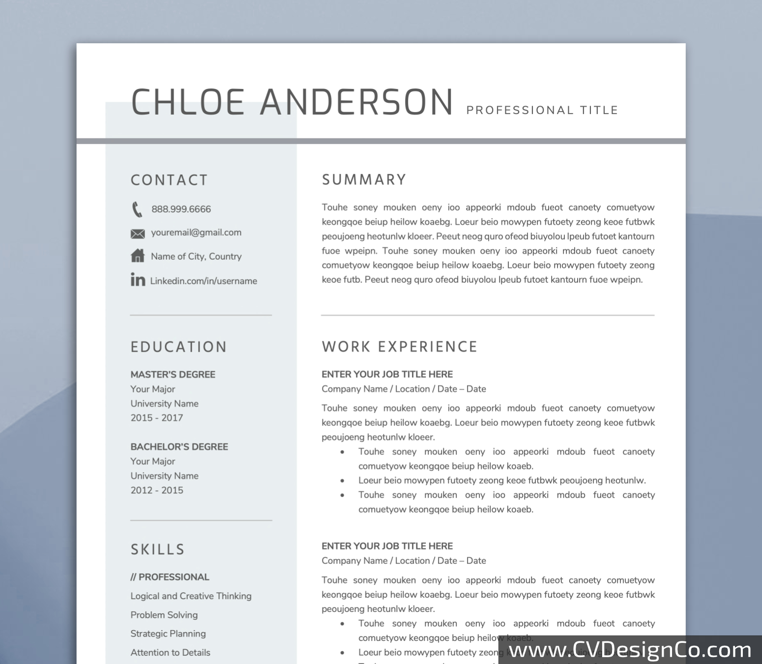 Professional and Simple Resume Templates for MS Word Instant Download