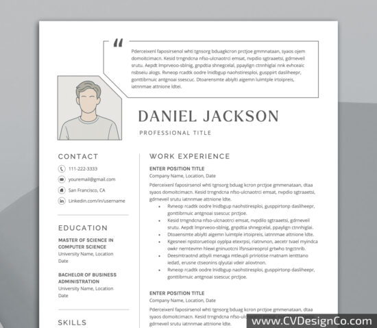 Professional and Simple Resume Templates for MS Word Instant Download