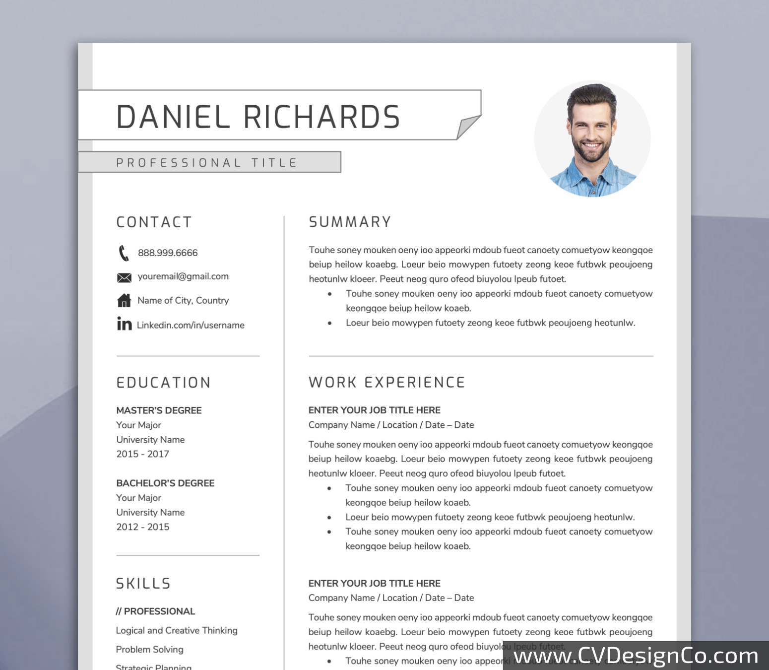 Professional and Simple Resume Templates for MS Word Instant Download