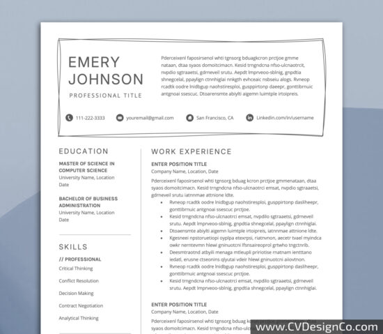 Professional and Simple Resume Templates for MS Word Instant Download